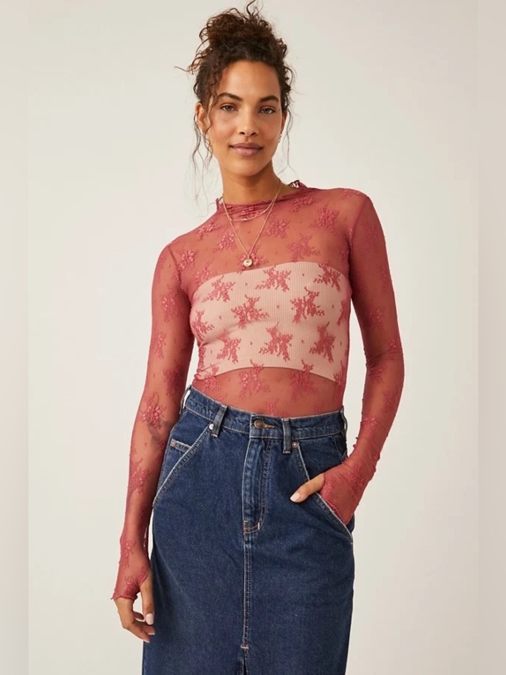 Free People Top lady lux layering top Rose